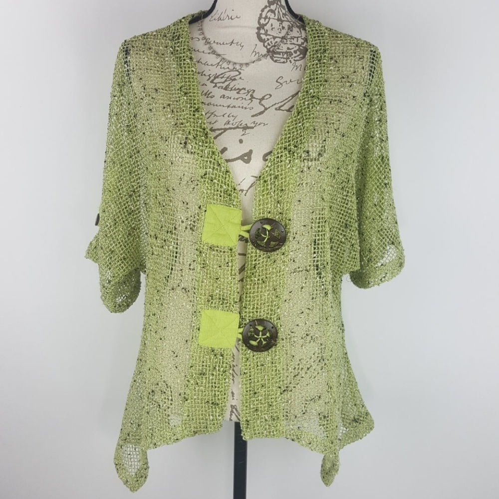 Kaktus Open Weave Cardigan Shrug Green Sz M